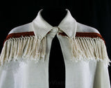 Posh Hippie Cape - 1960s Ivory Wool Knit - Burnt Orange Fringe - Sisal & Braid - Dramatic Boho 60s Wrap - Deadstock - New With Tag - 36166