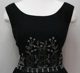 Size 10 Black Cocktail - Glamorous 1950s Full Skirted Dress with Beadwork - Flapper Inspired LBD - Ballerina Style Fit and Flare - Bust 37.5