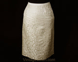 Size 6 Silk Suit - 1960s Neutral Jacquard Cocktail Jacket & Skirt - Small 60s Tailored Formal Ensemble - Ecru Bone Ivory Beige - Waist 26