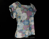 Size 6 Metallic 1950s Sparkle Knit Top - Lavender Blue & Silver Short Sleeved Shirt - Small 50s 60s Cap Sleeve Spring Blouse - Bust 34.5