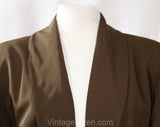 Size 12 Calvin Klein Jacket - 80s 90s Fawn Brown Wool Gabardine - Large Designer Swing Coat w Pockets - Tailored Open Front Blazer - Bust 38