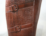 Size 6 Trompe L'Oeil 60s Boots - Brown Waterproof Rubber - Sophisticated 1960s - Faux Buckles - Fleece Lined - Unworn - Deadstock - 43295-13