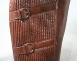 Size 6 Trompe L'Oeil 60s Boots - Brown Waterproof Rubber - Sophisticated 1960s - Faux Buckles - Fleece Lined - Unworn - Deadstock - 43295-3