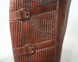 Size 7 Trompe L'Oeil 60s Boots - Brown Waterproof Rubber - Sophisticated 1960s - Faux Buckles - Fleece Lined - Unworn - Deadstock - 43295-10