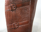 Size 6 Trompe L'Oeil 60s Boots - Brown Waterproof Rubber - Sophisticated 1960s - Faux Buckles - Fleece Lined - Unworn - Deadstock - 43295-4