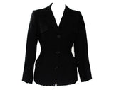 Small 1940s Gabardine Jacket - 30s 40s Black Nipped Waist Wool Blazer with Expert Tailoring - Hourglass Silhouette - Hip Pockets - Bust 35