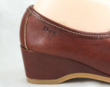 Size 7 1/2 Leather Shoes - Beautiful Quality Loafer Wedges - Fine Cognac Brown Leather - Braid Trim & Wedge Heel - 80s Deadstock - 47718