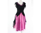 Size 10 30s Party Dress - Authentic 1930s Black Fishnet & Shocking Pink Net - Shirred Bodice - Flounced Skirt - Altered Design - Bust 36