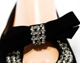 Size 8 Black Evening Shoes - Glam 1960s Cocktail Party Pumps - 60s Designer Bruno Magli - Crepe & Sparkling Rhinestones with Bow - 8M