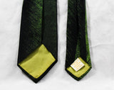 1950s Men's Skinny Tie - Unique Shredded Shadow Novelty Print Green Paisley Brocade - Handsome Rockabilly 50's Necktie - Olive Green & Black