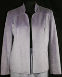 Size 10 Lavender Suit - Soft Lilac Faux Suede 1970s Office Set - Medium Long Sleeved Spring Soft Purple Open Front Jacket & Tailored Skirt