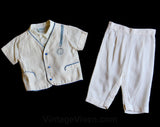 Toddler Boy's 50s Outfit - Little Gent 1950s Pant Set with Old Fashioned Watch Motif - Baby Boy Size 12 to 18 Months - Novelty Print - 30005
