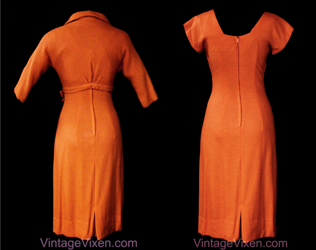 Size 4 1950s Wiggle Dress & Knit Jacket - Sexy Fitted Pumpkin Orange B Vintage Vixen Clothing Size 4 1950s Wiggle Dress & Knit Jacket - Sexy Fitted Pumpkin Orange B Vintage Vixen Clothing
