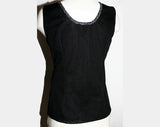 Size 4 Tank Top - Black Disco Shell with Silver Trim - Cool - Sleeveless Summer Shirt Scoop Neckline - 70s Simple Chic - Bust 35 - 30934-1