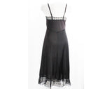 Size 2 Black Full Slip - 1940s 1950s Lingerie - Nylon Tricot & Fine Chantilly Style Lace - Classic 50s Blanche Label - Bust 31.5 - 50695