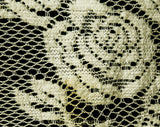 70s Antique Style Fringed Shawl - Ivory Chenille & Mesh Net - 1970s Victorian Look Roses and Flourishes with Fringe - Bohemian Beautiful