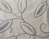 Pastel Embroidered Tablecloth - Cream Cocoa Pink Blue & Mint Green Leaves Embroidery - Soft Elegant Rustic Large Rectangle - Spring Hues
