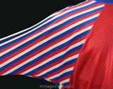 Men's Small Biker Jersey Shirt - 1970s Motorcycle Brand Wheels of Man - 70s Mens Retro Motocross Long Sleeve Red White & Blue - Chest 40