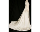 1960s Empire Satin Bridal Gown with Beautiful 4-Ft Detachable Train - Size 8 to 9 - 60s Wedding Dress - New With Tag - Bust 35 - 32784-1