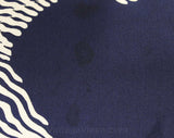 Size 6 Couture Quality Dress - Navy Blue & White Mod Floral 60s Silk Chiffon - 1960s Cocktail with Corset Lace-Up - Long Sleeve - Bust 33.5