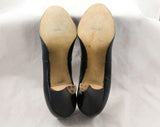 Size 5 Navy Shoes - Chic 1950s Dark Blue Heels with Mid Century Metal Buckles - 5B Deadstock - Spring - Pom Poms by Foot Flairs