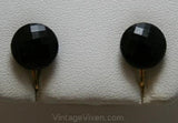 Gorgeous Black Cut Glass Necklace & Earrings with Crystal Details - 1930s Depression Era - Button Style Earrings - Beaded Necklace - 32952