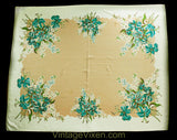 1940s Tiger Lilies Tablecloth - Turquoise Blue & Orange Tropical Floral Print Cotton 40s 50s Table Cloth - Roses Gladiolus Large Rectangle