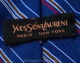 1980s YSL Men's Tie - Fine Navy Blue Striped Necktie by Designer Yves St Laurent - Dark Red Brown White Diagonal Stripe - Preppy 80s Gimbels