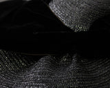 Black 1950s Wide Brim Saucer Hat - 40s 50s American Designer Keneth Hopkins - Gorgeous Diva Chic From Hollywood Estate - Straw & Velvet