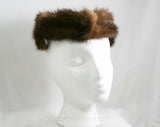 Mink Fur Hat - 1950s 1960s Furry Brown Halo Style Winter Headwear Millinery - Open Top - Genuine Fur - Mint Condition - 50s 60s - 41310