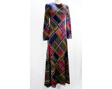 Size 6 Diane von Furstenberg Dress - 1970s DVF Italian Jersey Knit Maxi Dress - Geometric Blue Red Yellow Print - Long Sleeve - Bust 33 - 35