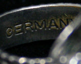 FINAL SALE Marcasite Embossed Metal Ring - Adjustable Size 5.5 to 6.5 - 1960s Silvertone Metal - Rhinestones - Leafy Antique Pattern