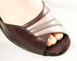 30s Style Sandals - Size 8 Purple 1970s Shoes - Dusky Deco Rainbow Detail - Strappy Heels - Open Toe - 70s Hush Puppies Deadstock - 48902-1
