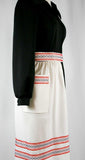 Size 8 Dress - 60s Bohemian Chic Black & White Dress with Red Gold Cord Detail - 1960s Deadstock - Long Sleeved - Waist 27 - 40713-1