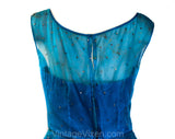 Fragile Size 8 1950s Cocktail Dress with Stardust Rhinestones - As Is Sapphire Blue Silk Organza - 50s Fit & Flare Skirt - Poor Condition