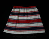 Girl's Size 12 Mini Skirt - Girl's Authentic 60s Striped Knit - Childs 1960s Mod Cute Casual - Red & Indigo Blue Cotton Blend Back to School