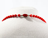 Red 1930s Glass Necklace - Flapper Era 20s 30s Cherry Primary Red Faceted Beads - Hand Strung Beautiful Single Strand - Matching Clasp