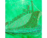 Size 6 Girl's 1970s Shirt - Green Tie Dye Style Knit Top with Cruise Ship Theme - 60s 70s Girls Tee - Summer Long Sleeve Child's Emerald