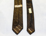 Men's 50s Tie - Brown Sharkskin Silk 1950s Skinny Tie - Black Ivory Chestnut Neutral Colors - Sprigs Brocade 50's Necktie - Made in Italy