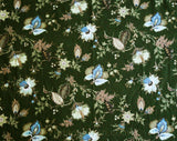 1950s Barkcloth Fabric - Over 9 Yards 50s Forest Green & Blue Cotton - Elegant Mid Century Upholstery Cloth - Antique Style Floral Yardage