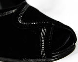 Size 6 1930s Black Shoes - Unworn Suede Peep Toe Pumps with Top Stitching - Beautiful Authentic 30s 40s High Heels - Chic NOS Deadstock