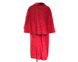 Size 6 Raspberry Wool Cape & Skirt Suit - 1950s 60s Tartan Plaid Reversible - Mid Century Secretary - Pink Red Gray Tweed - Waist 25.5
