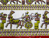 1950s Novelty Print Fabric - Orange Chartreuse Chariots Egyptian Greek Hieroglyph Style Cotton - More Than 16 Square Panels - Over 3 Yards