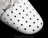 Never Worn Size 7 1/2 1960s Shoes - Off White Polka Dot Perforated Pumps - Deco 20s Inspired - Dotted Leather - 60s Deadstock 7.5 Wide Width