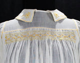 1920s Girl's Dress - Size 8 Child's Sheer White Cotton & Yellow Smocking with Daisy Embroidery - Authentic 20s 30s Girls Frock - Chest 32