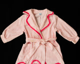 Girl's 4T 1950s Pink Chenille Robe - Child's 50s Two Tone Cotton House Coat - Wrap Front Girly Bathrobe with Tie - Fuzzy Flowers - Chest 24