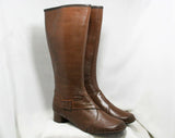 Size 9 Trompe L'Oeil 60s Boots - Brown Waterproof Rubber - 1960s Winter Boot - Faux Buckle & Strap - Fleece Lined - Deadstock Tall Shoes