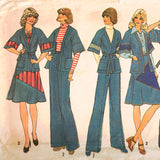 1975 Pant Suit Sewing Pattern - 70s Misses Wrap Jacket Skirt & Wide Leg Trousers - Bust 36 Simplicity 7271 1970s Women's Lib Separates