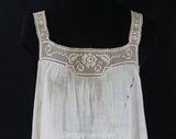 As Is 1920s Cotton Teddy - Size 6 Authentic 20s Flapper Era Lingerie - Tea Colored Camisole Panty Combination - Filet Crochet Lace - Bust 34