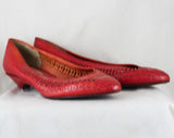 Size 9 Unworn Red Woven Leather Shoes - 1980s Pumps - Made in Brazil - Street Chic - Huarache Style Weaving - Bruno Valenti - NOS Deadstock